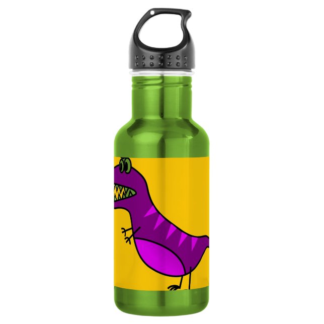 Niedlicher Cartoon wütend lila Dinosaurier Edelstahlflasche (Vorderseite)