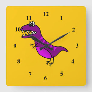 Niedlicher Cartoon wütend lila Dinosaurier Quadratische Wanduhr