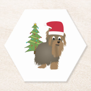 Niedlicher Cartoon Yorkshire Terrier in Weihnachts Untersetzer