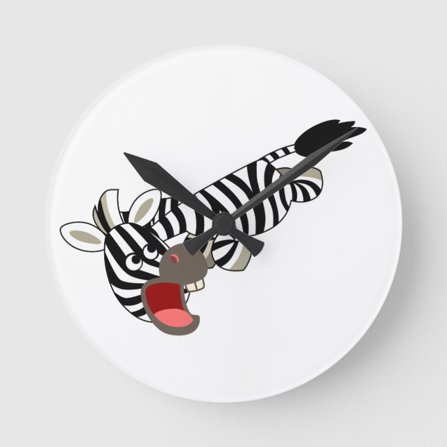 Niedlicher Cartoon Zebra Wall Clock Runde Wanduhr (Vorderseite)