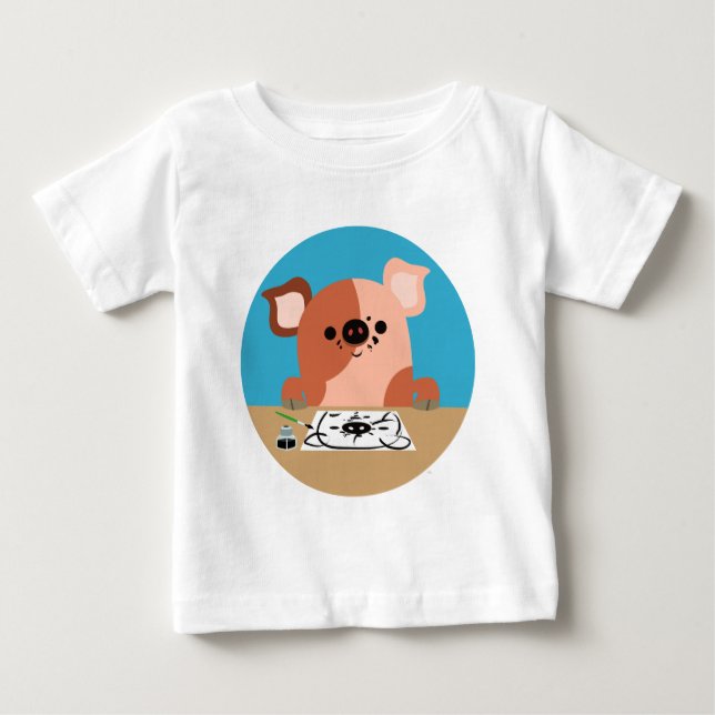 Niedlicher Cartoon Zeichnend Piglet Baby T - Shirt (Vorderseite)