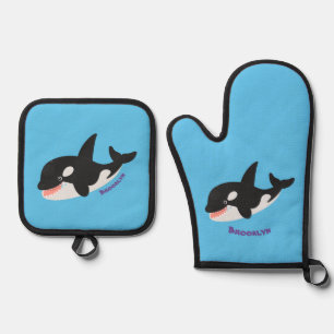 Niedlicher Cartoon zur Illustration von Wal Ofenhandschuh & Topflappen-Set