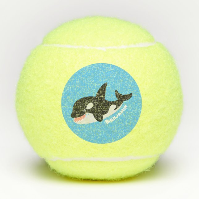 Niedlicher Cartoon zur Illustration von Wal Tennisbälle (Vorderseite)