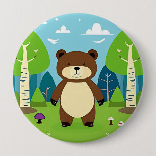 Niedlicher Cartoonbär in einer magischen Waldszene Button