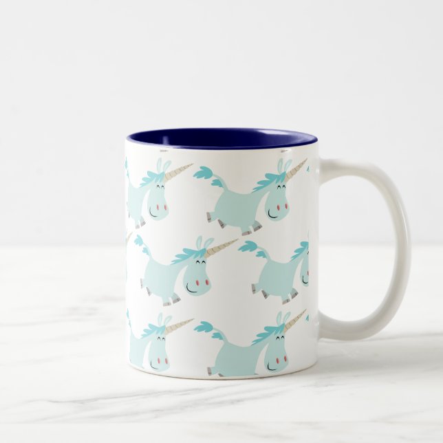 Niedlicher Cartoonblaue Unicorns-Tasse Zweifarbige Tasse (Rechts)
