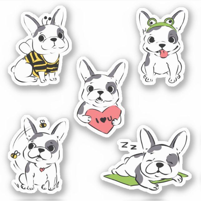 Niedlicher Cartoonic French Bulldog Aufkleber (Vorderseite)