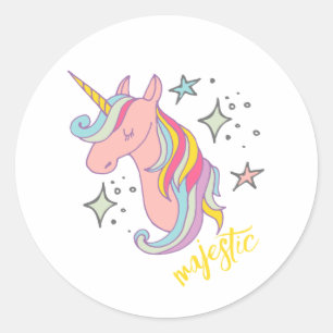 Niedlicher Cartoonmajestätischer Unicorn Runder Aufkleber