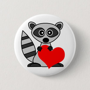 Niedlicher CartoonRaccoon, der Herz hält Button