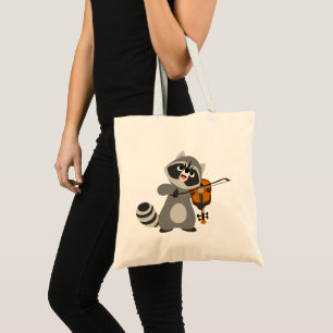 Niedlicher CartoonRaccoon, der Violine spielt Tragetasche