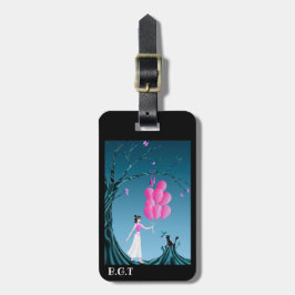 Niedlicher Cat & Ballerina am Mitternachtsbaum Gepäckanhänger