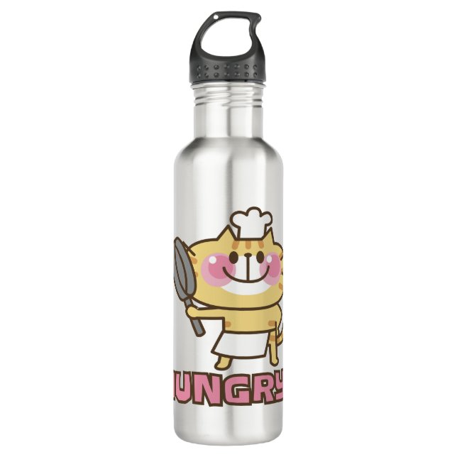 Niedlicher Cat Cartoon Koch Pink Funny Kids Party Edelstahlflasche (Vorderseite)