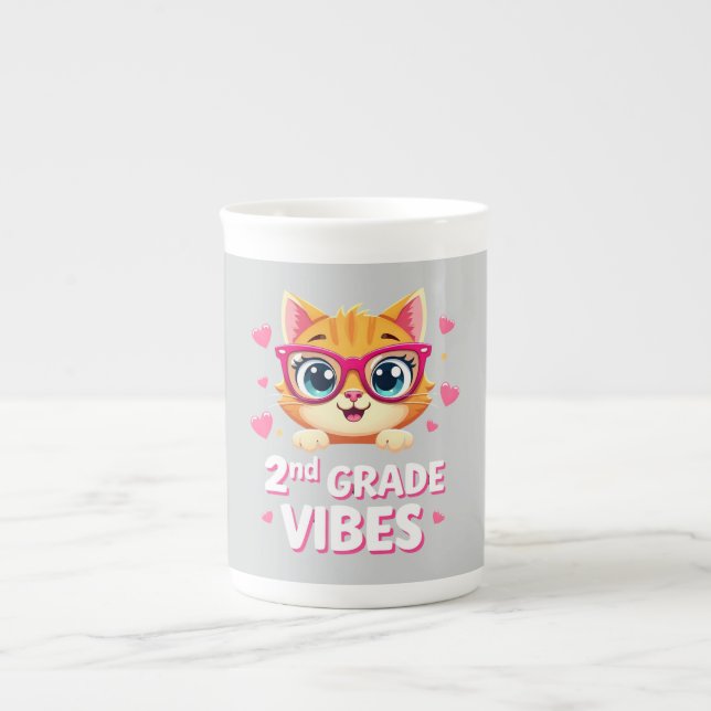 Niedlicher Cat Cartoon mit Brille - Vibes der zwei Prozellantasse (Vorderseite)