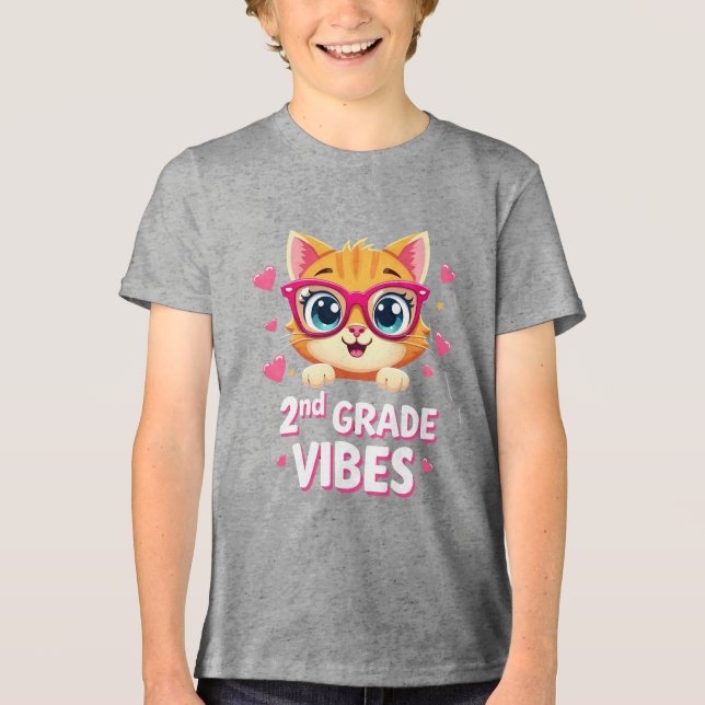 Niedlicher Cat Cartoon mit Brille - Vibes der zwei Tri-Blend Shirt (Vorderseite)