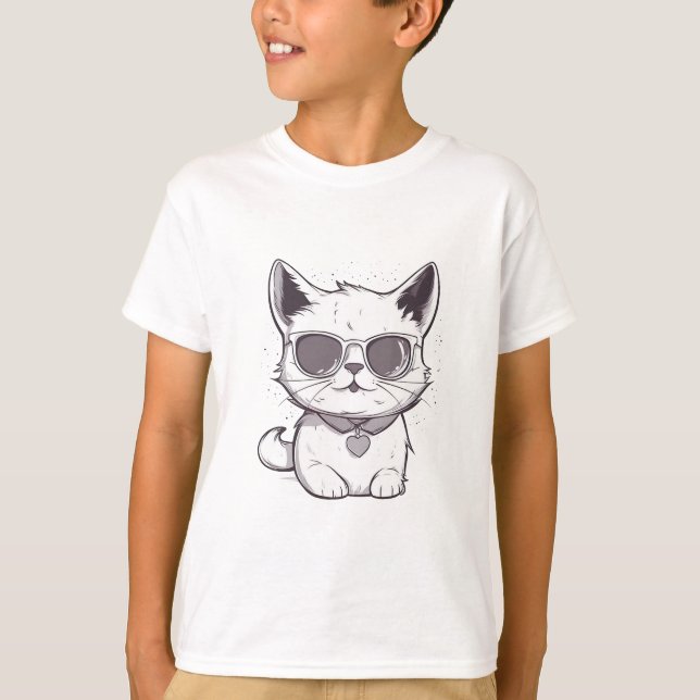 Niedlicher Cat Cartoon T-Shirt (Vorderseite)