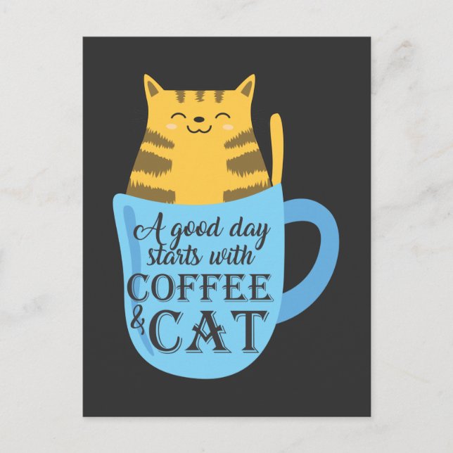 Niedlicher Cat Coffee-Liebhaber Kätzchen und Koffe Postkarte (Vorderseite)