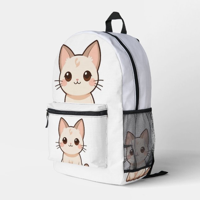 Niedlicher Cat Design-Backpack - Stilvoll und funk Bedruckter Rucksack (Rückseitige Ecke Rechts)