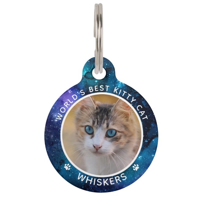 Niedlicher Cat-Foto Name Paw-Druckspeicher Haustiermarke (Vorderseite)