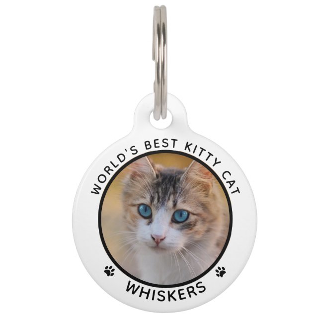 Niedlicher Cat Foto Name Paw Prints Personalisiert Haustiermarke (Vorderseite)