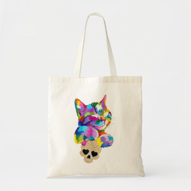 Niedlicher Cat Hug Skull für Kätzchen Liebhaber de Tragetasche (Vorne)
