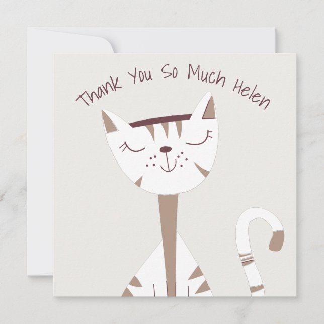 Niedlicher Cat Illustration Name Dankeschön Karte (Vorderseite)