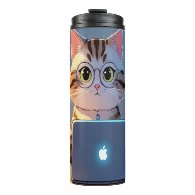 Niedlicher Cat Laptop Travel Mug - Smart On-the-Go Thermosbecher (Vorderseite)