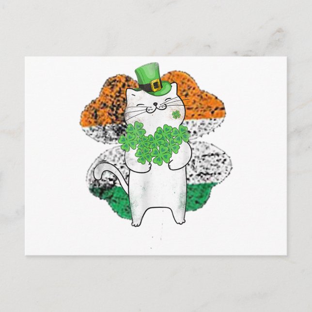 Niedlicher Cat Leprechaun mit Kleeblatts St Patric Postkarte (Vorderseite)