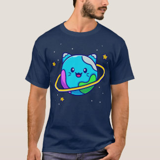 Niedlicher Cat Planet Cartoon T-Shirt