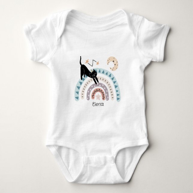 Niedlicher Cat Rainbow Unicorn Individuelle Name Baby Strampler (Vorderseite)