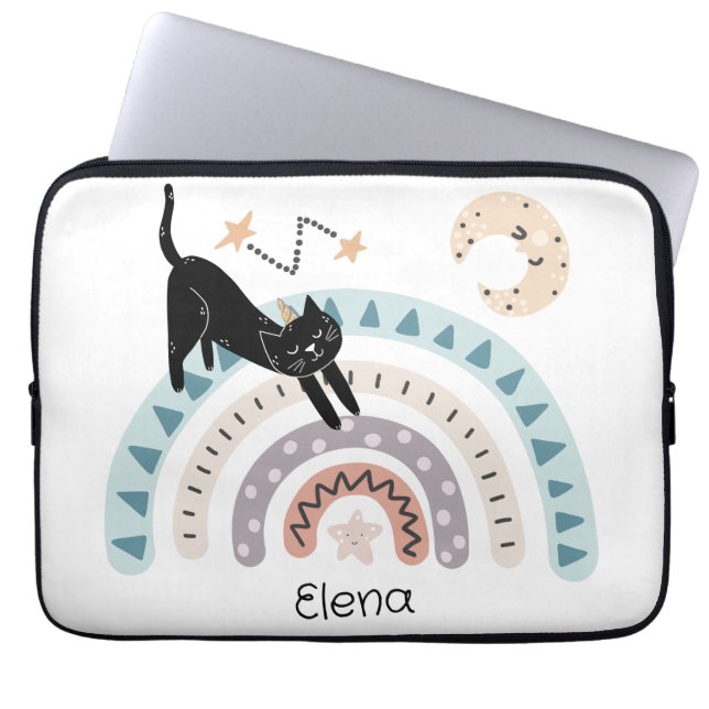 Niedlicher Cat Rainbow Unicorn Individuelle Name Laptopschutzhülle (Vorderseite)