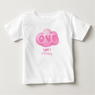 Niedlicher Cat Schriftart Wasserfarbe Rosa Wolke 1 Baby T-shirt