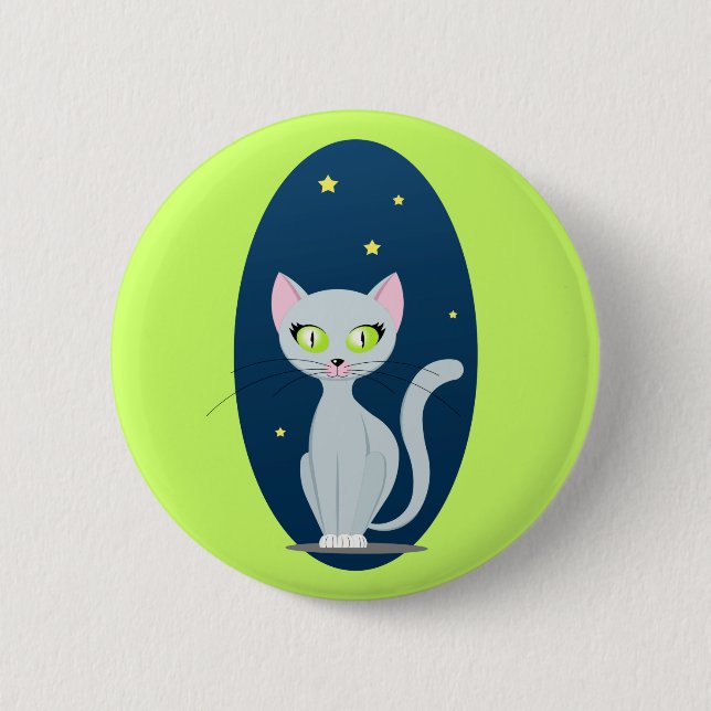 Niedlicher Cat Starry night sky Cartoon mit benutz Button (Vorderseite)