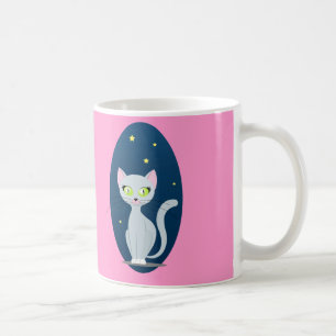 Niedlicher Cat Starry night sky Cartoon mit benutz Kaffeetasse