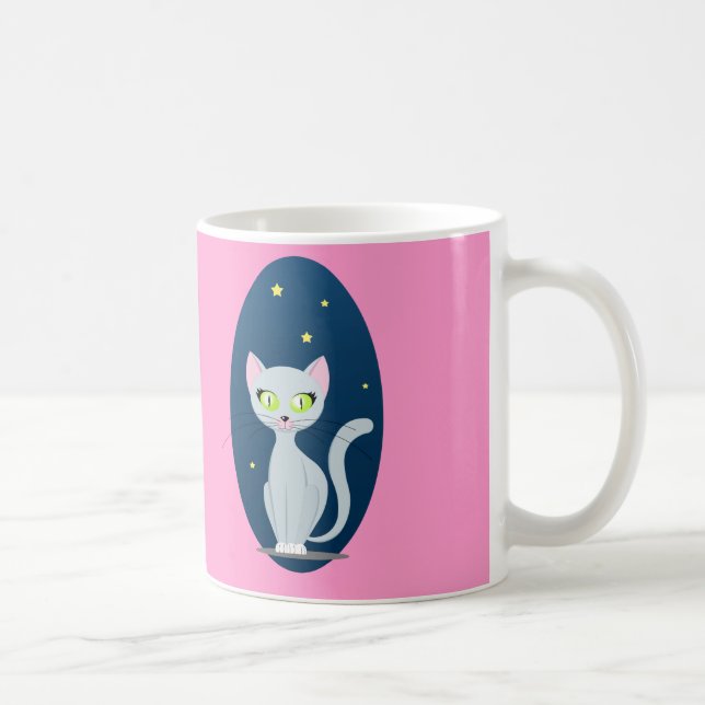 Niedlicher Cat Starry night sky Cartoon mit benutz Kaffeetasse (Rechts)