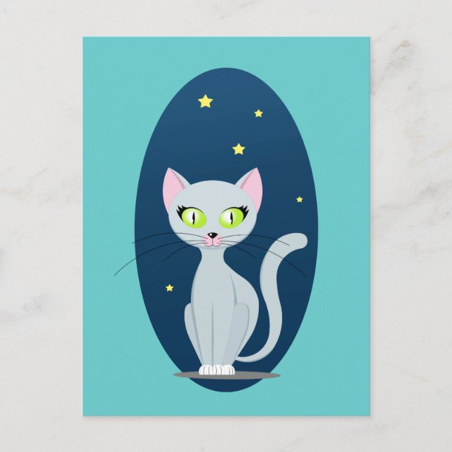 Niedlicher Cat Starry night sky Cartoon mit benutz Postkarte (Vorderseite)