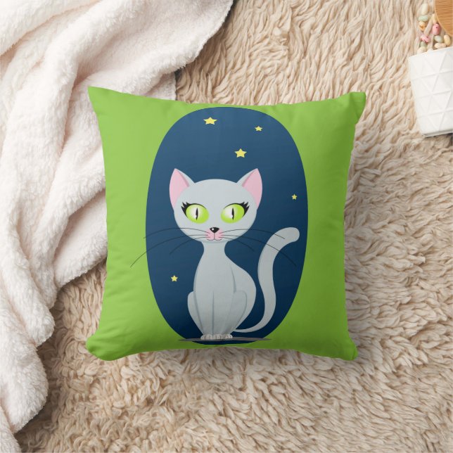Niedlicher Cat Starry sky Cartoon Rosa Grün Kissen (Decke)