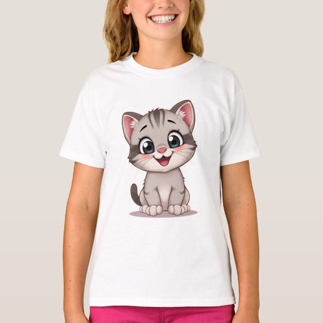 Niedlicher Cat T - Shirt für Mädchen und Junge (Vorderseite)