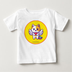 Niedlicher Cat Unicorn Holding Heart Cartoon Baby T-shirt