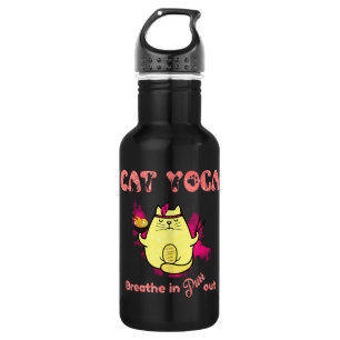 Niedlicher Cat Yoga - "atmen, reinigen" Edelstahlflasche