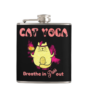 Niedlicher Cat Yoga - "atmen, reinigen" Flachmann