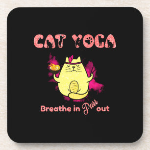 Niedlicher Cat Yoga - "atmen, reinigen" Getränkeuntersetzer