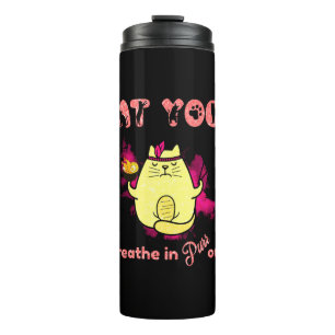 Niedlicher Cat Yoga - "atmen, reinigen" Thermosbecher