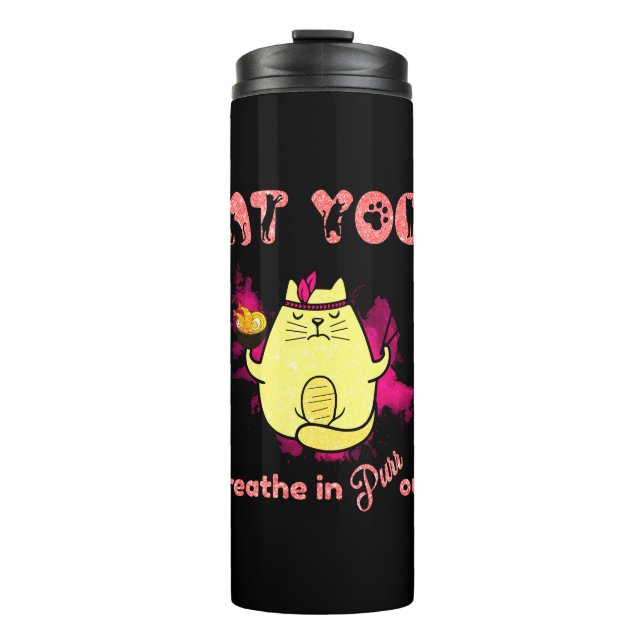 Niedlicher Cat Yoga - "atmen, reinigen" Thermosbecher (Vorderseite)