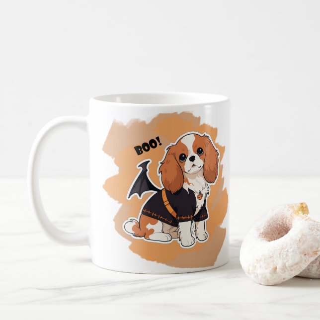 Niedlicher Cavalier King Charles halloween boo! Kaffeetasse (Mit Donut)