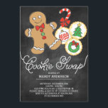 Niedlicher Chalkboard Holiday Cookie Swap Einladung<br><div class="desc">Mit unserer stilvollen Einladung mit modernem Chalkboard-Hintergrund und einem Lebkuchen-Mann,  Bonbons und Zuckerkekse laden wir Sie zu Ihrem Weihnachtskeks-Swap-Weihnachtsfest ein.</div>