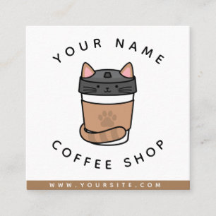 Niedlicher Chat Coffee Shop Funny Pate Social Medi Quadratische Visitenkarte