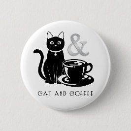 Niedlicher Chat Lover Kaffee Lover Schwarz und Wei Button