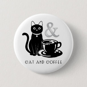 Niedlicher Chat Lover Kaffee Lover Schwarz und Wei Button