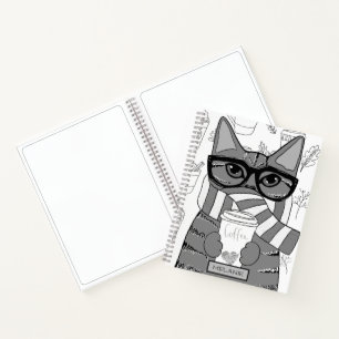 Niedlicher Chat und Kaffee Lover Personalisiert Notizbuch