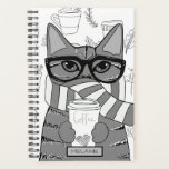 Niedlicher Chat und Kaffee Lover Personalisiert Planer<br><div class="desc">Adorable Kitty verpackt in Schal,  Brille tragen und Kaffee auf personalisiertem Planer halten.</div>