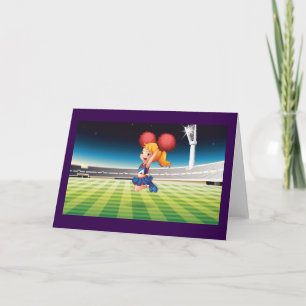 Niedlicher Cheerleader auf dem Sportfeld Karte